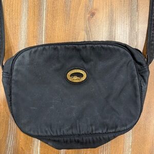Longchamp Black Nylon Crossbody Bag Vintage Small Shoulder Travel Purse Logo